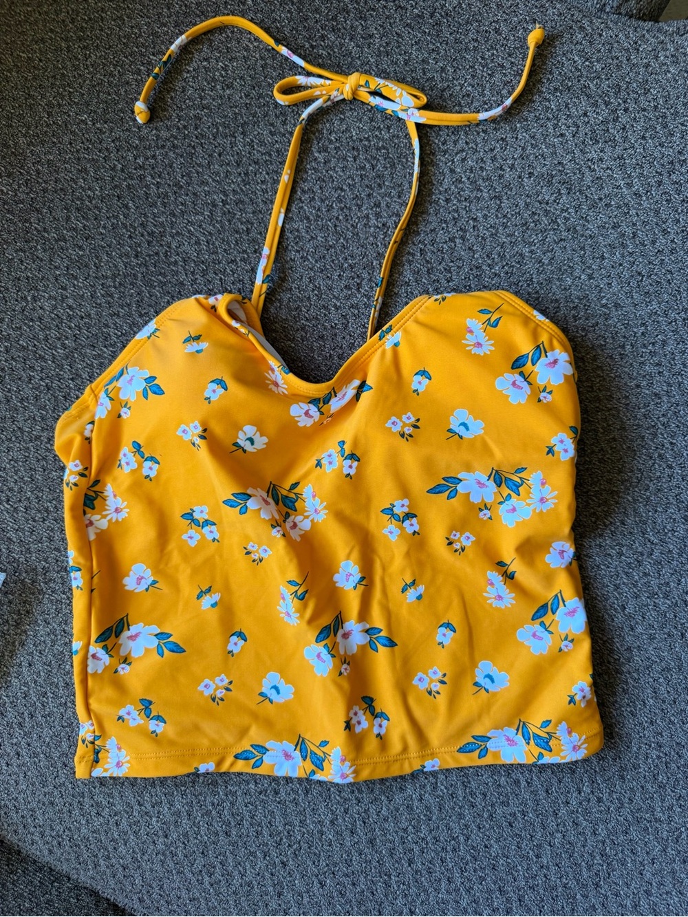 Floral Halter Swim  Top in Mustard Yellow